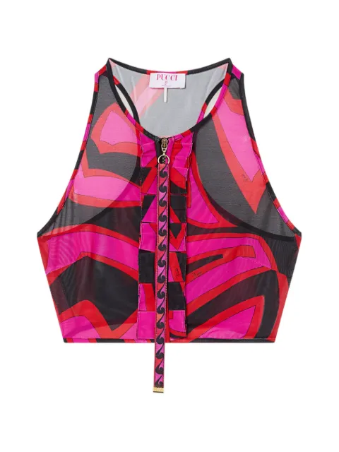 PUCCI Labirinto-print ruffle sleeveless top Pink 6HJM056H740