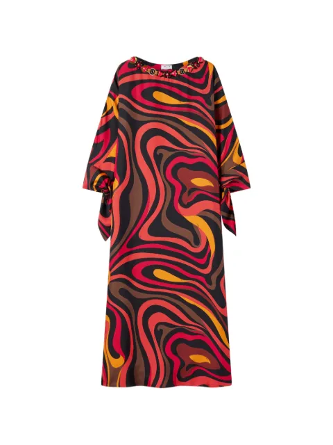 PUCCI embroidery Marmo print silk kaftan dress Black 6HRL666H761