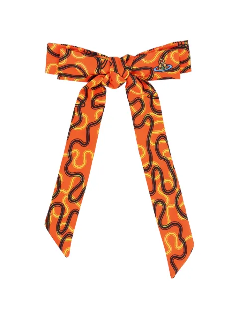 Vivienne Westwood Orb-embroidered abstract-print hair ribbon Orange 81020023W01GIH401
