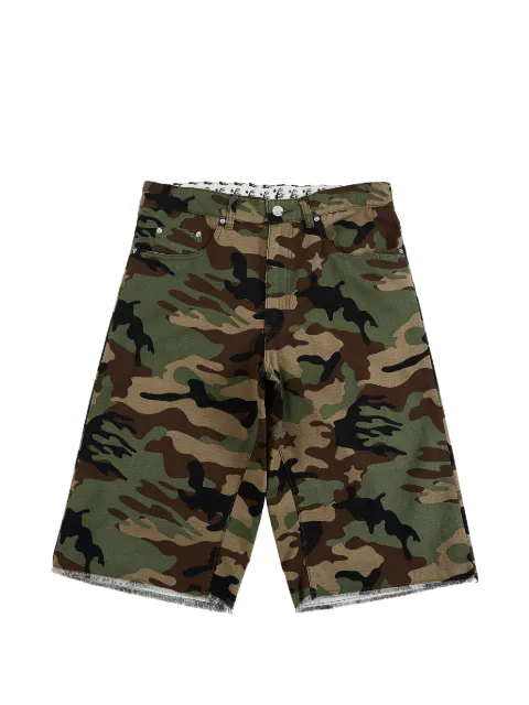 HELLSTAR camouflage-print raw-edge shorts Green HSSS26SH1CMO