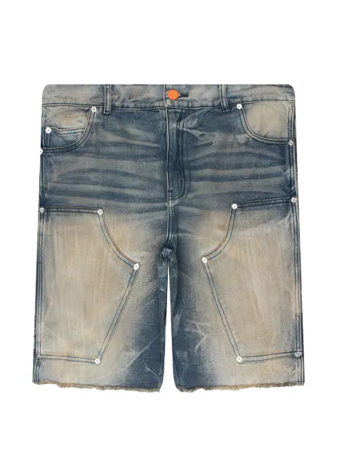HELLSTAR panelled frayed-hem shorts Blue HSSS26SH1