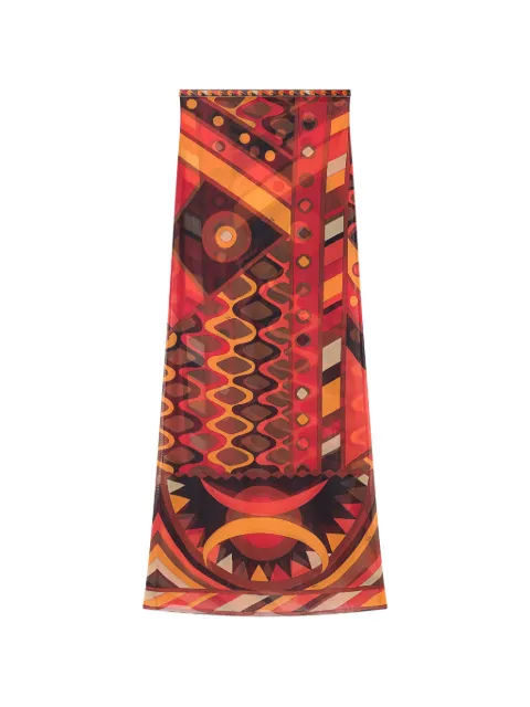 PUCCI vivara-print long tulle skirt Red 6HJW016H849