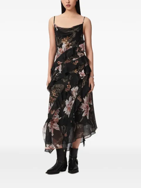AllSaints floral-print ruffled maxi dress Black W087DE