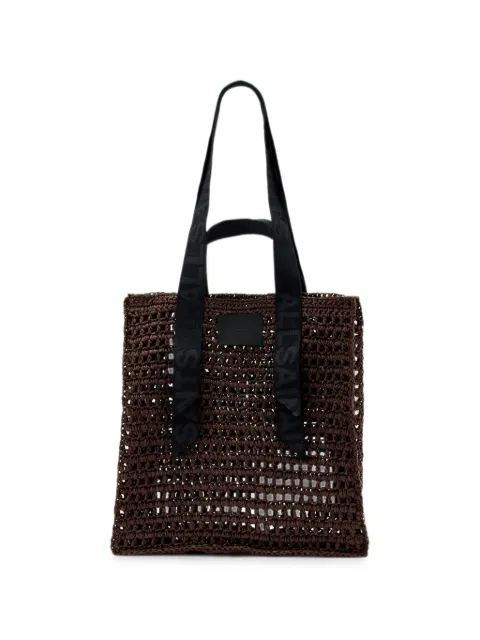 AllSaints crochet-knit logo-strap tote bag Brown W416XE