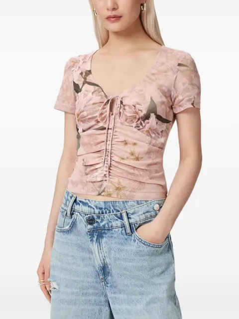 AllSaints floral-print ruched slim fit T-shirt Pink W153JE