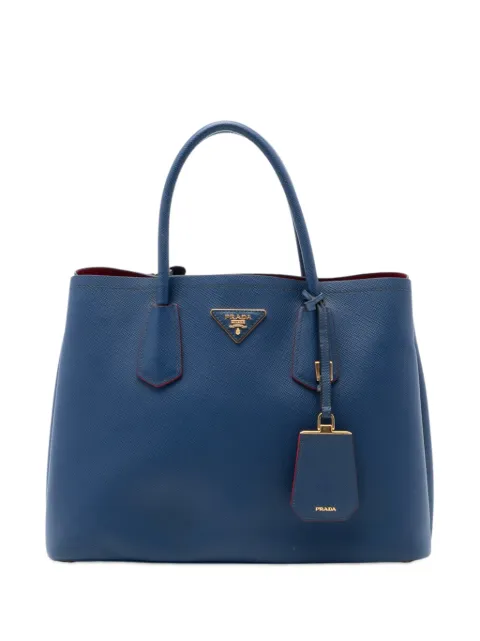 Prada Pre-Owned 2013-2026 Medium Saffiano Cuir Double satchel Blue 95TDICS3ZIJHQA0N
