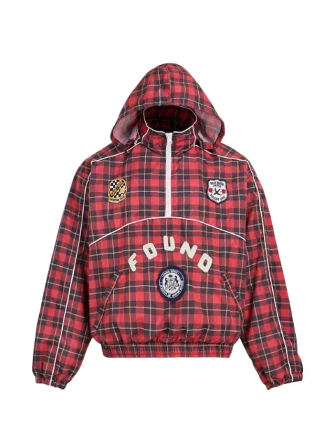 FOUND plaid embroidered-patch track jacket Red FOSS26JA02315