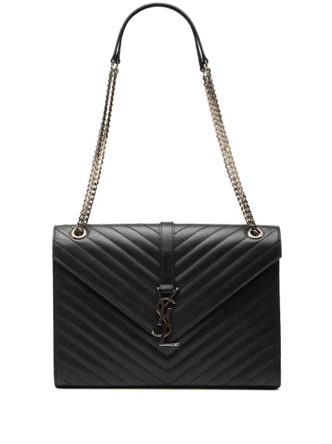 Saint Laurent Pre-Owned 2014 Large Calfskin Chevron Monogram Envelope Bag shoulder bag Black ZCTVYEWIUW4LL65P