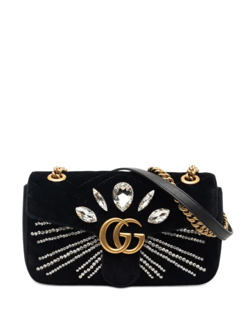 Gucci Pre-Owned 2000-2015 Medium GG Marmont Matelasse Velvet Crystal Embellished shoulder bag Black X5YID7RABEF8FVRI