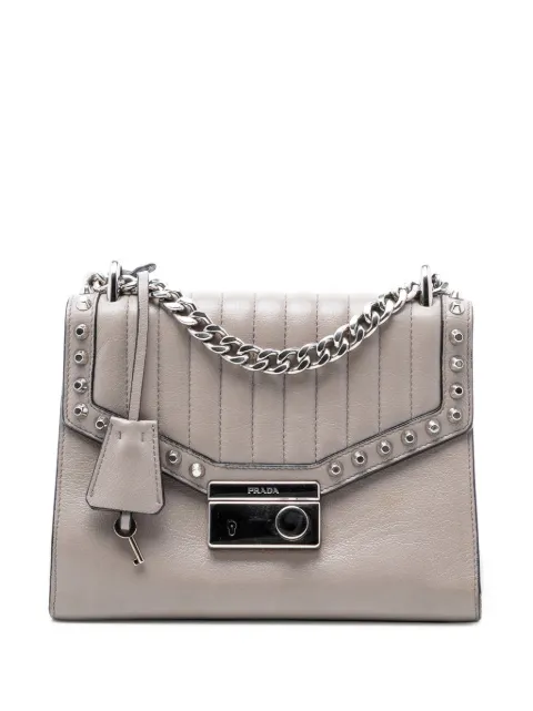 Prada Pre-Owned 2010-2026 Studded Glace Calf Sound Lock crossbody bag Grey 4DAZEL8OFPHHC6H6