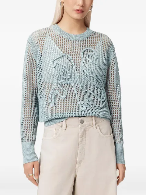 AllSaints Raelyn mesh logo-patch sweater Blue W047KE