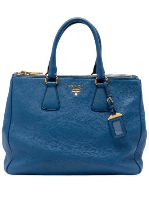 Prada Pre-Owned 2013-2026 Vitello Daino Double Zip Convertible Tote satchel Blue EEIHXSHNUP1LCXOM