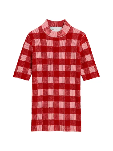 AMI Paris pink checkered wool and cotton short-sleeve sweater Red H26FKS890KN0196