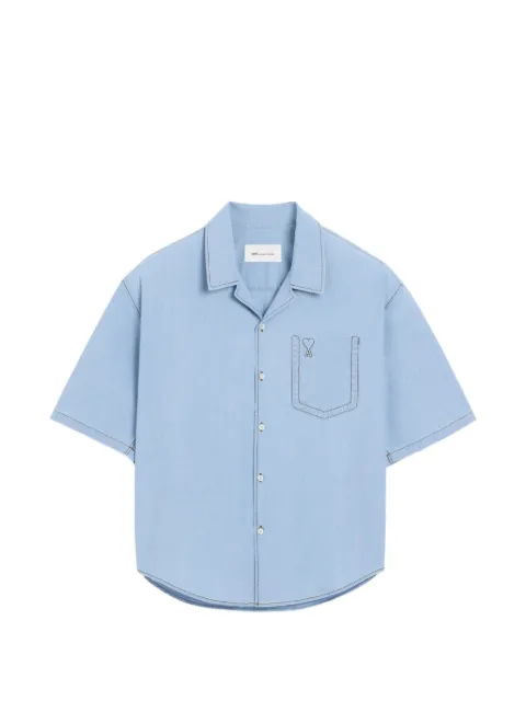 AMI Paris cotton short sleeves boxy fit shirt Blue H26HSH833CO0221