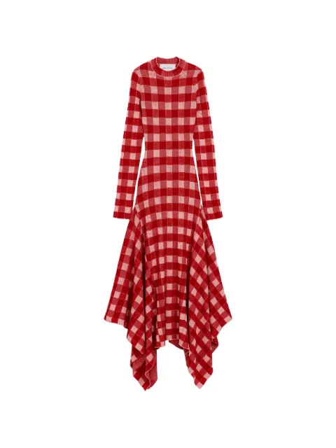 AMI Paris maxi pink checkered wool and cotton godet dress Red FDR698KN0196