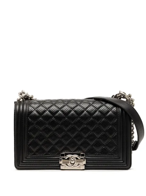 CHANEL Pre-Owned 2013-2014 Old Medium Quilted Perforated Lambskin Boy Flap crossbody bag Black 52CW6CWJ9TV7YNFD