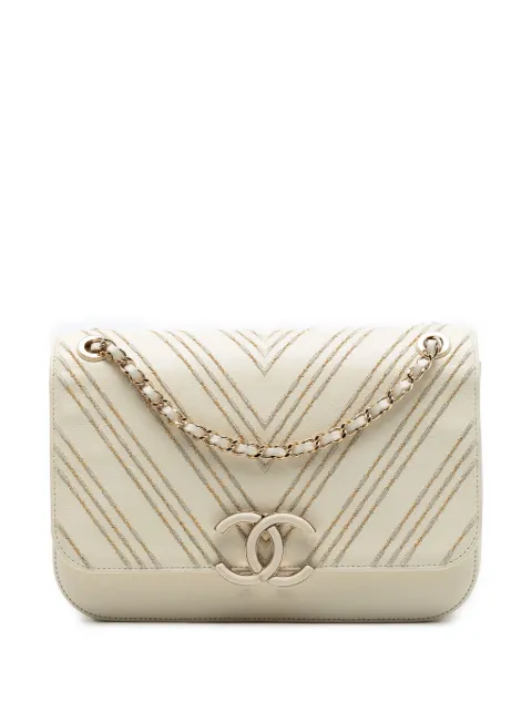 CHANEL Pre-Owned 2017-2018 Large Chevron Sheepskin Subtle Flap crossbody bag White ZNR8JJ6NS5BOBCBS