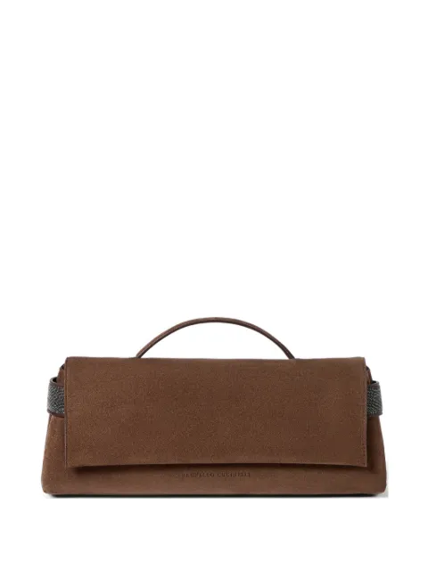 Brunello Cucinelli Essence clutch bag in suede with precious bands Brown MBDLB2815C9773