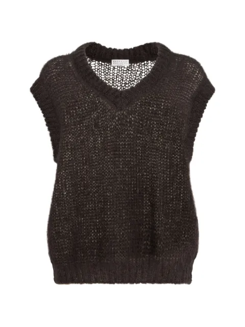 Brunello Cucinelli sparkling mohair sweater vest with Monili Brown MLC349312C4211