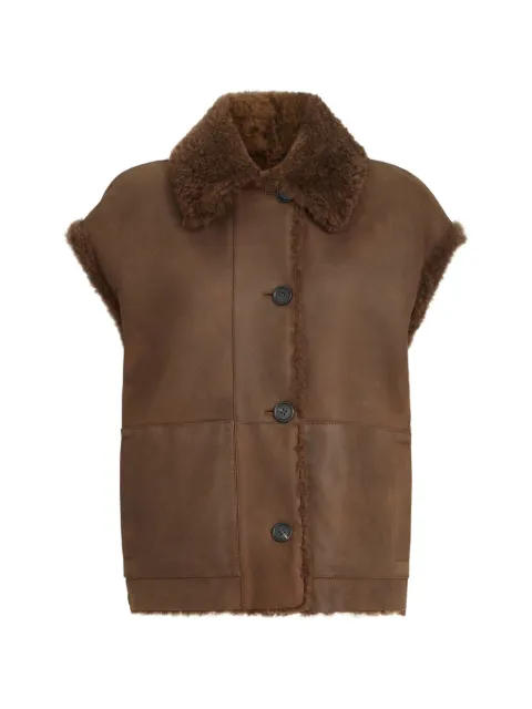 Brunello Cucinelli fuzzy shearling reversible vest with Monili Brown MPMBP7464C9806