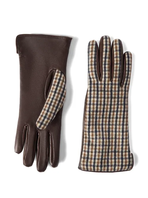 Brunello Cucinelli checked virgin-wool flannel and leather gloves Brown MG5589008C4773