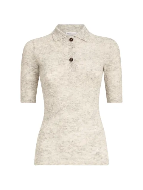 Brunello Cucinelli silk, alpaca and wool flower-lace knit polo Neutrals MFR491705C2719