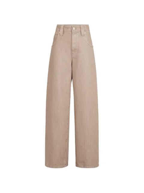 Brunello Cucinelli beige lamé-denim baggy trousers with monili Neutrals ML109P4091C1340