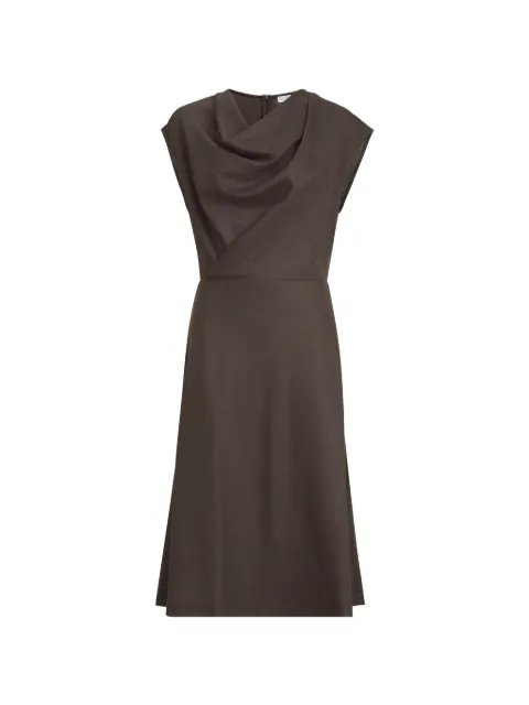 Brunello Cucinelli virgin-wool diagonal-flannel wrap-effect dress with monili Brown MG550AB4F2C1134