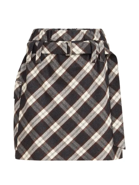 Brunello Cucinelli virgin wool Prince of Wales flannel utility mini skirt Grey MB165G4095C001