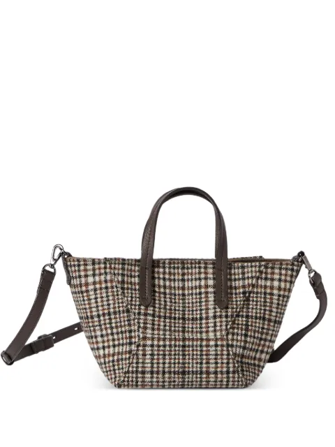 Brunello Cucinelli Duo mini bag in water-resistant alpaca and wool Prince of Wales with Monili Neutrals MB57B2675C016