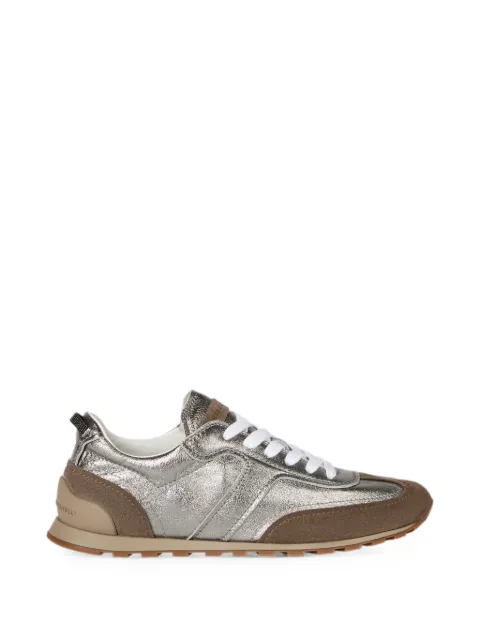 Brunello Cucinelli lamé calfskin and suede runners with shiny loop Silver MZFAG3325C8755