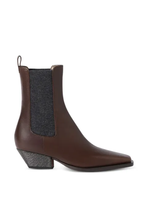 Brunello Cucinelli riding-leather Chelsea boots with precious heels Brown MZSLC3050C9122