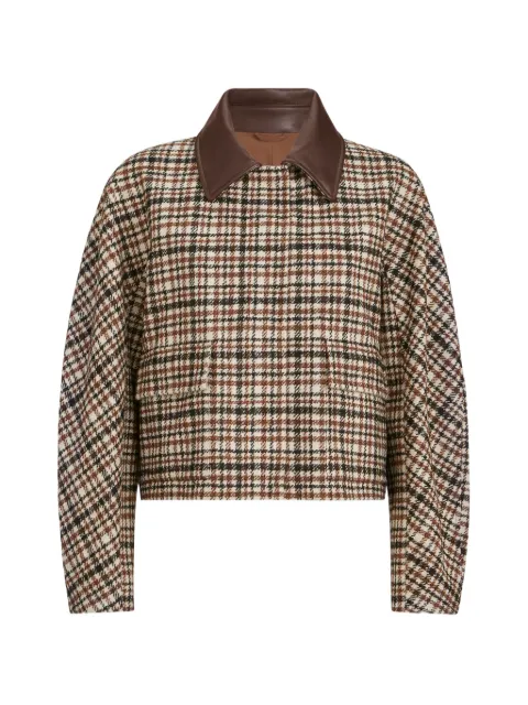 Brunello Cucinelli comfort checked wool and alpaca outerwear jacket with leather-collar and monili Neutrals MG5607494C006