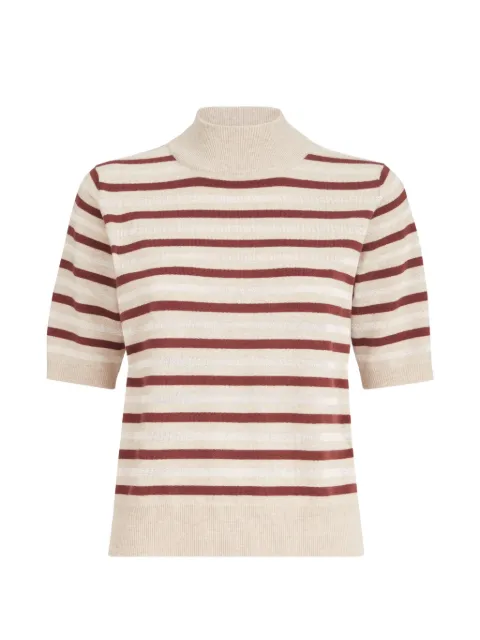 Brunello Cucinelli virgin-wool, cashmere and silk knit T-shirt with sparkling-stripes Neutrals M16221904CKT18