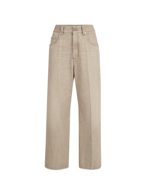 Brunello Cucinelli Prince of Wales denim contemporary square trousers with Monili Neutrals MA95PP4008C9816