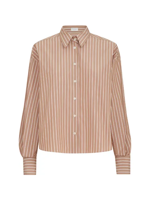 Brunello Cucinelli striped cotton poplin shirt Brown MG701M2V16C006