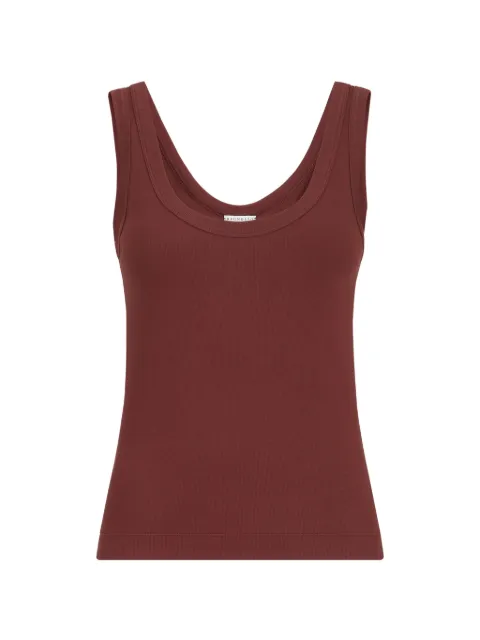 Brunello Cucinelli stretch-cotton ribbed jersey top with monili Red M0TC8FX210C9813