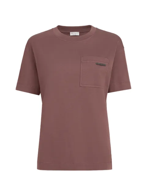 Brunello Cucinelli cotton jersey T-shirt with shiny tab Brown M0T81EC710C9787