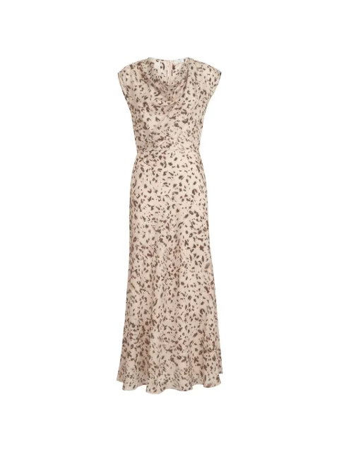 Brunello Cucinelli lynx-print silk pongee draped dress with Monili Neutrals MG960AB5W1C002