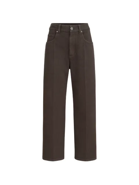 Brunello Cucinelli dyed denim contemporary square trousers with monili Brown M0H81P4008C4299