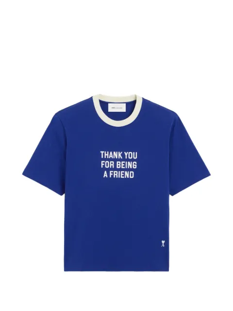 AMI Paris blue printed cotton Thank You For Being A Friend T-shirt Blue H26UTS418JE0258