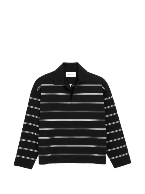 AMI Paris cotton ami patch striped polo Black H26UPL459KN0194