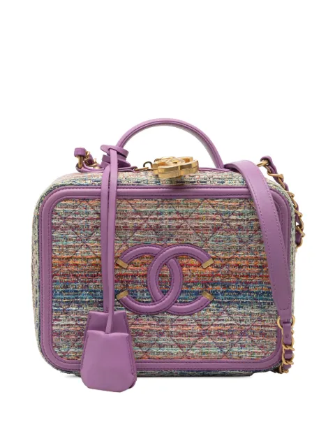 CHANEL Pre-Owned 2019 Medium Tweed CC Filigree Vanity Case satchel Purple 9DXIZIATTRX7UI1Y