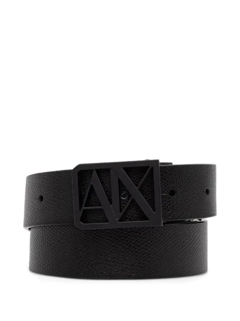 Armani Exchange logo-buckle pebble-textured belt Black XM002659AF22849