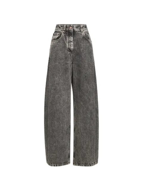 Brunello Cucinelli Prince of Wales denim wide trousers with Monili Grey MA95PP4059C9821