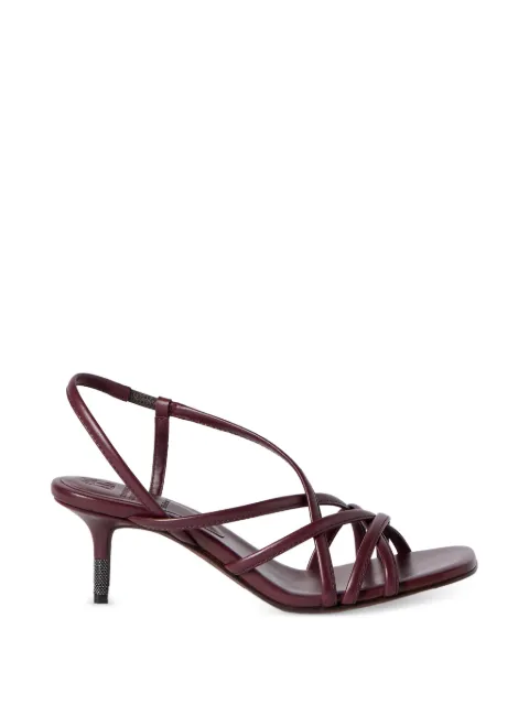 Brunello Cucinelli calfskin City heels with precious details sandals Red MZSKC3345C4187