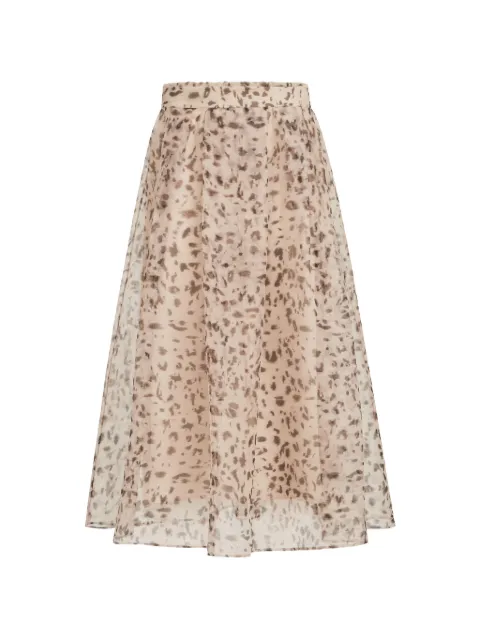 Brunello Cucinelli lynx-print silk organza pleated skirt Neutrals MG959G4110C002