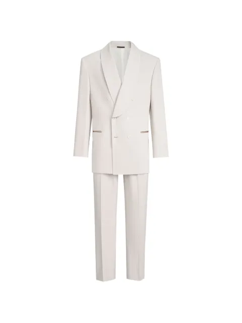 Brunello Cucinelli Délavé silk twill tuxedo with one-and-a-half breasted blazer with shawl lapel and trousers with double pleats Neutrals MB412AS40PC1045