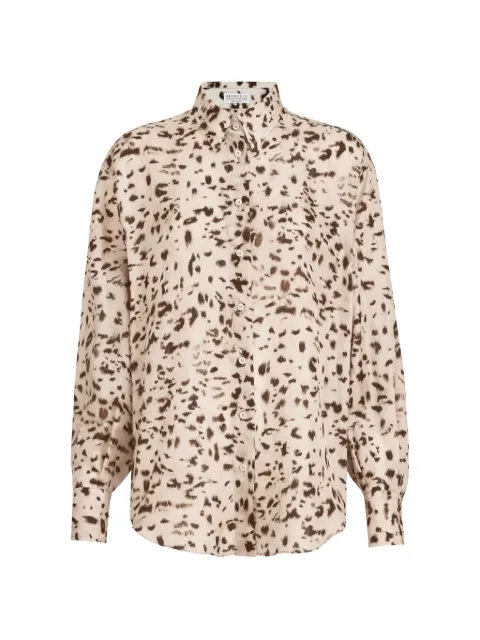 Brunello Cucinelli lynx print silk pongee shirt with Monili Neutrals MG960M1Z06C002