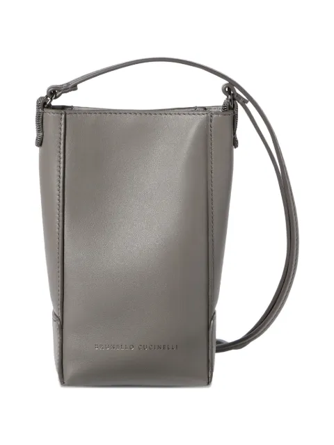 Brunello Cucinelli BC Duo phone holder in calfskin with Monili Grey MWXAD2739C9784